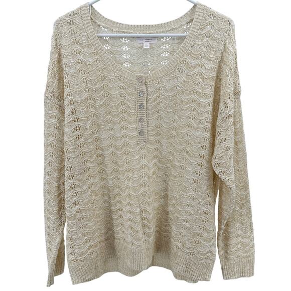 Lauren Conrad Open Knit Sweater XL Cream Henley Pullover Round Neck Long Sleeve - Picture 2 of 8